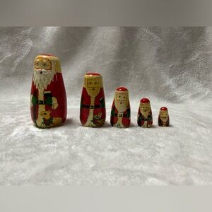 Vintage Wooden Santa Nesting Dolls Set Of 5 Christmas decoration decor